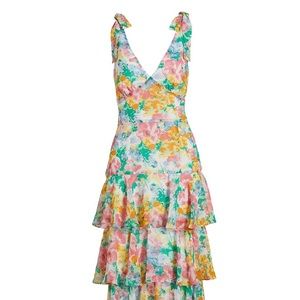 Alma Tiered Midi Dress in Watercolor Floral